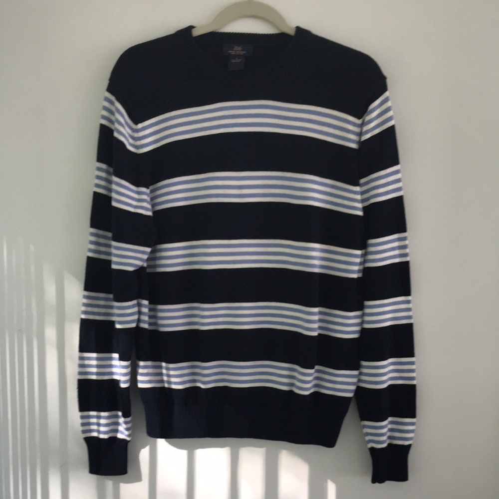 Brooks Brothers Navy and White Striped Crewneck Sweater